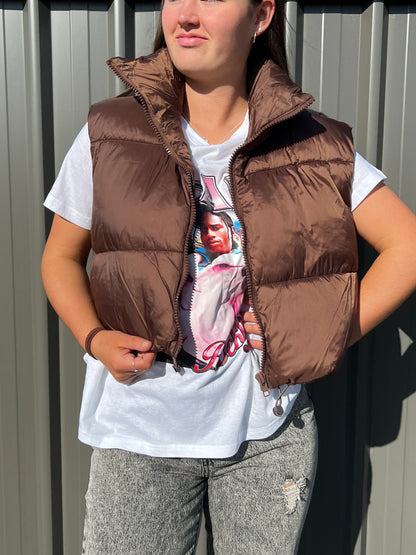 Brown Crop Puffer Vest