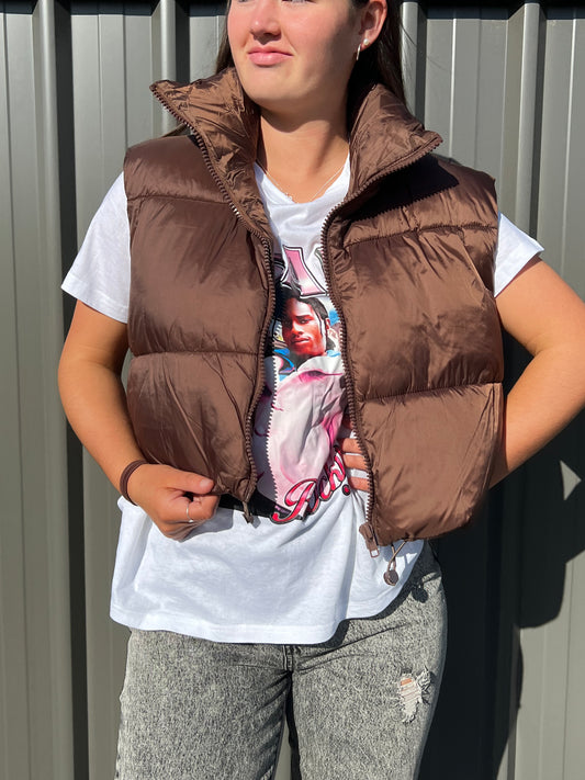 Brown Crop Puffer Vest