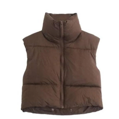 Brown Crop Puffer Vest